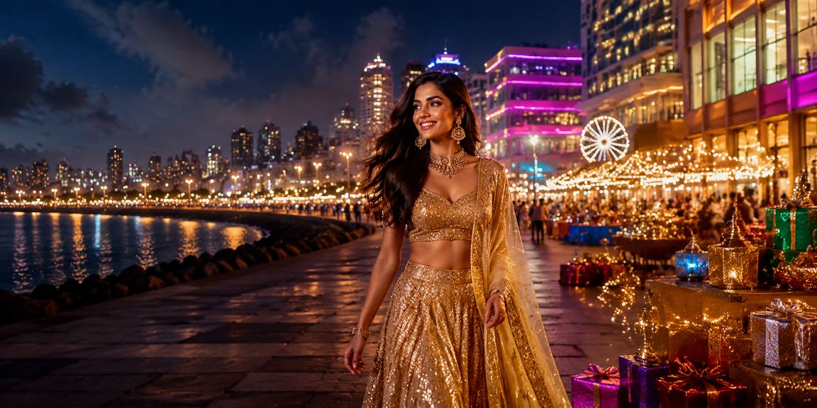Mumbai Marine Drive casino entertainment with traditional lehenga