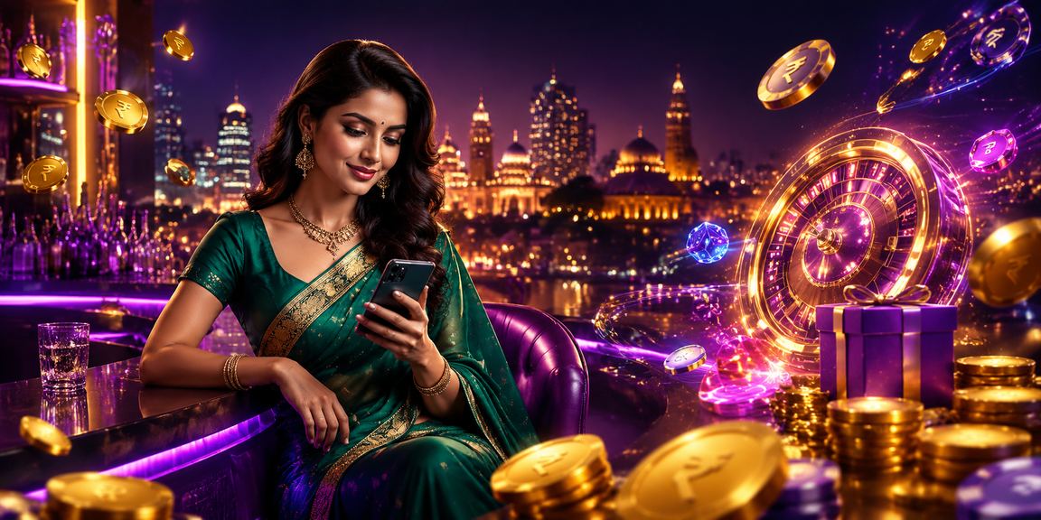 Indian woman using mobile casino app in Pune city